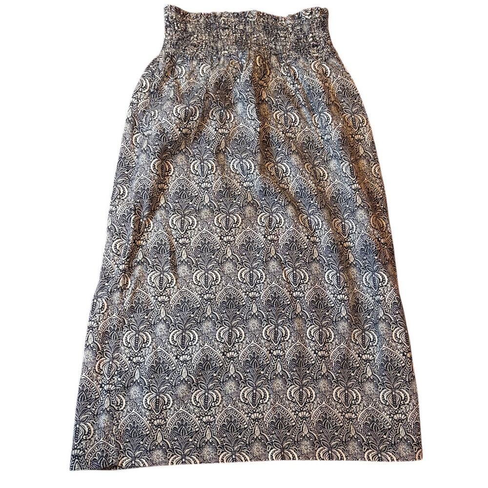 RACHEL ZOE Women's Midi Skirt MEDIUM Navy Blue Paisley 100% Linen Boho